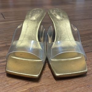 Marc Fisher gold sole with clear plastic strap size 8.5